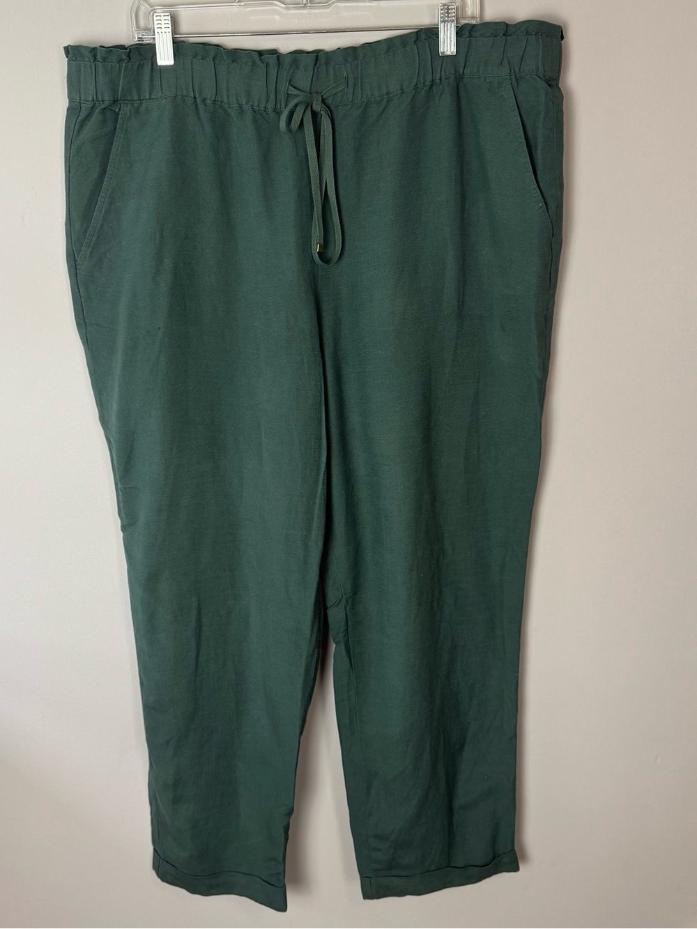 LOFT Green Linen Blend Pull On Drawstring Straight Leg Pants Size XL
